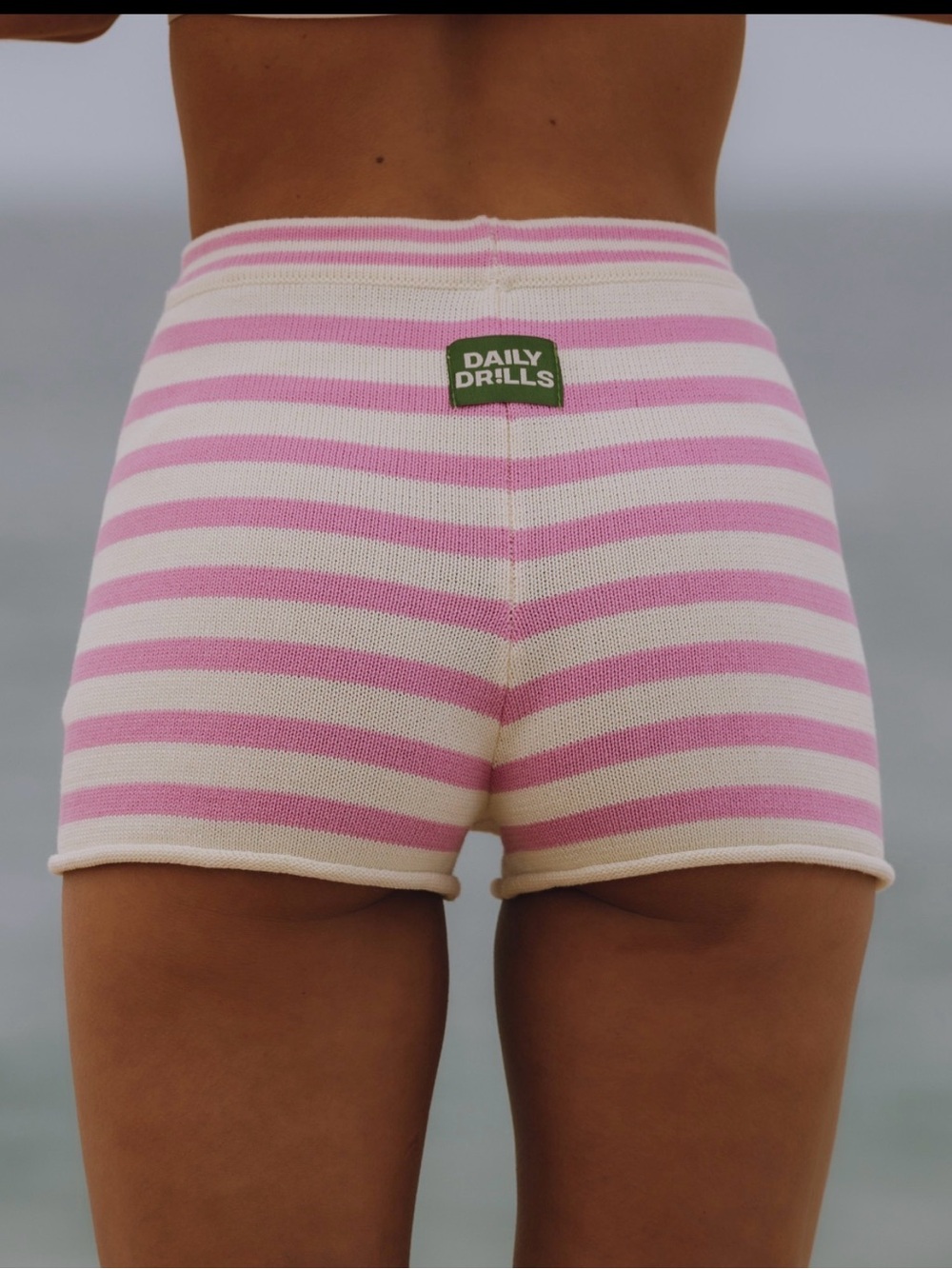 Daily Drills Pink & Cream Striped Knit Mini Shorts